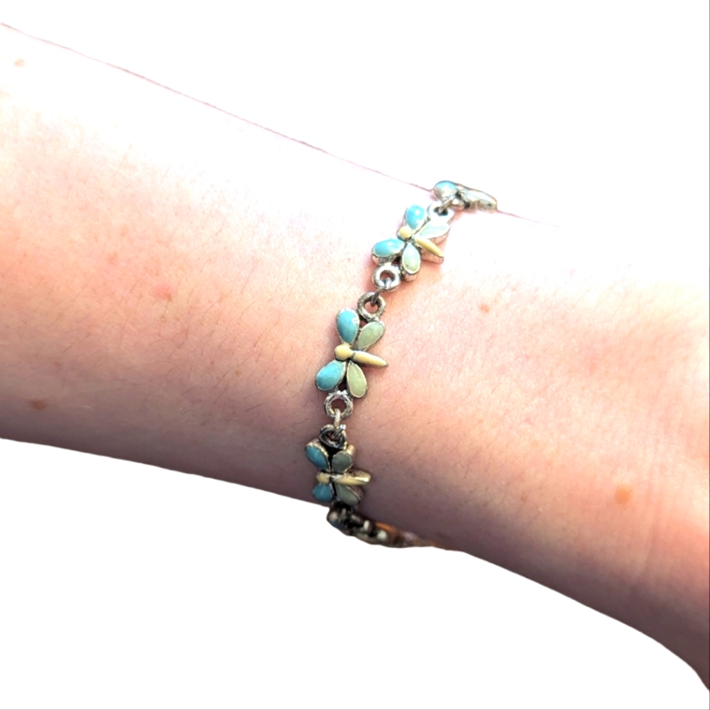 Enameled Blue and Green Butterfly Bracelet